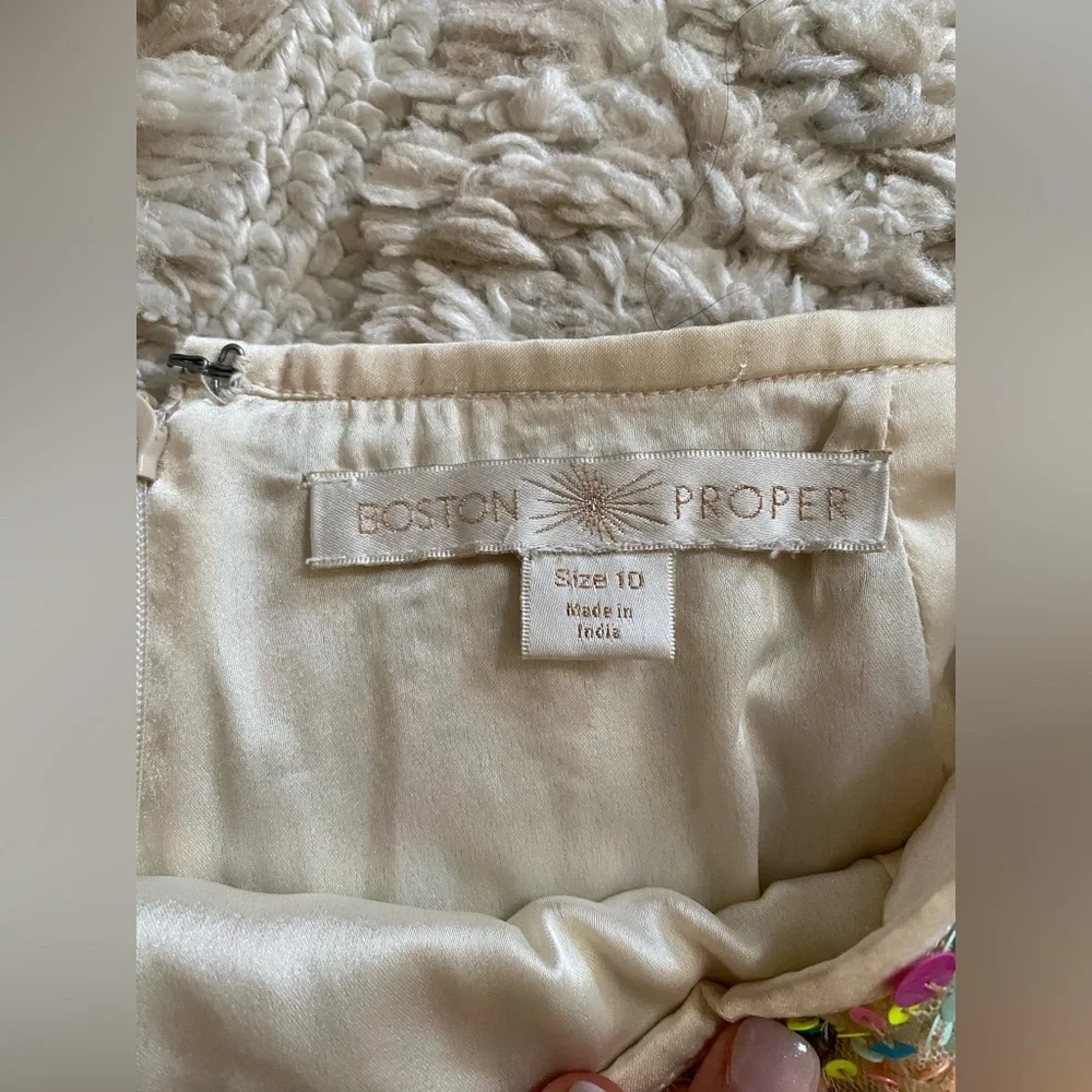 Boston Proper Cream Sequin Pencil Mini Skirt - Picture 2 of 2